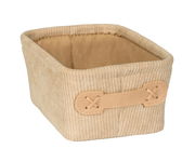 Beiger Badkorb Anela mini, long, aus Stoff mit seitlichem Griff, schräg von vorne fotografiert