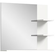 Moderner Wandspiegel mit zwei seitlichen Regalböden, Frontalansicht