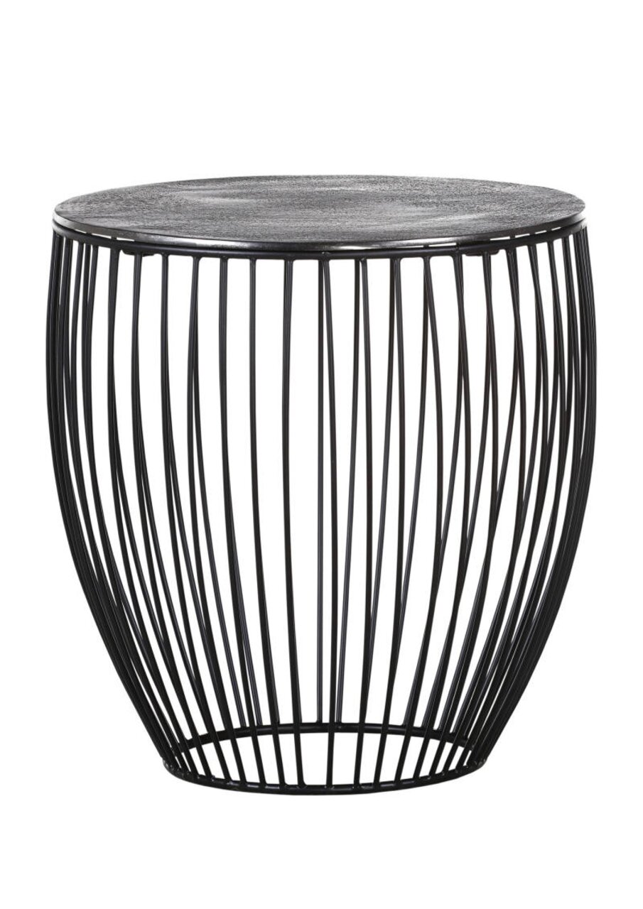Landscape Beistelltisch COFFEE Moderner runder Beistelltisch aus schwarzem Metall mit Gitterdesign, seitliche Perspektive