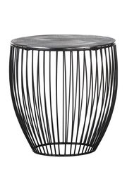 Moderner runder Beistelltisch aus schwarzem Metall mit Gitterdesign, seitliche Perspektive