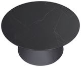 Runder Couchtisch mit schwarzer Marmoroptik, Ansicht von oben.