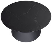 Runder Couchtisch mit schwarzer Marmoroptik, Ansicht von oben.