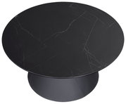 Runder Couchtisch mit schwarzer Marmoroptik, Ansicht von oben.