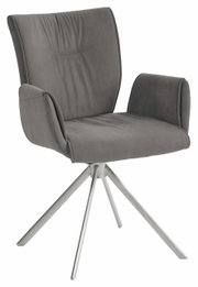 Moderner grauer Sessel mit Metallbeinen, seitliche Perspektive