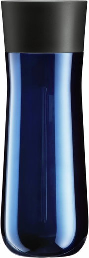 Blauer Impulse Isolierbecher 0,35l mit schwarzem Deckel, frontale Ansicht