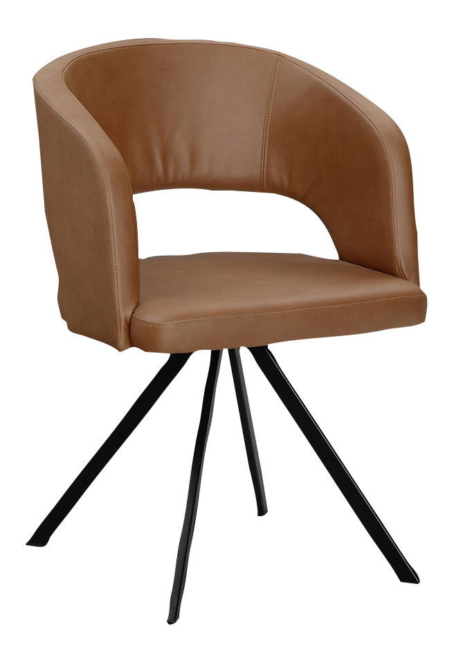Moderano Armlehnstuhl LAURA Moderner Armlehnstuhl LAURA in braunem Leder mit schwarzem Metallgestell, seitliche Perspektive
