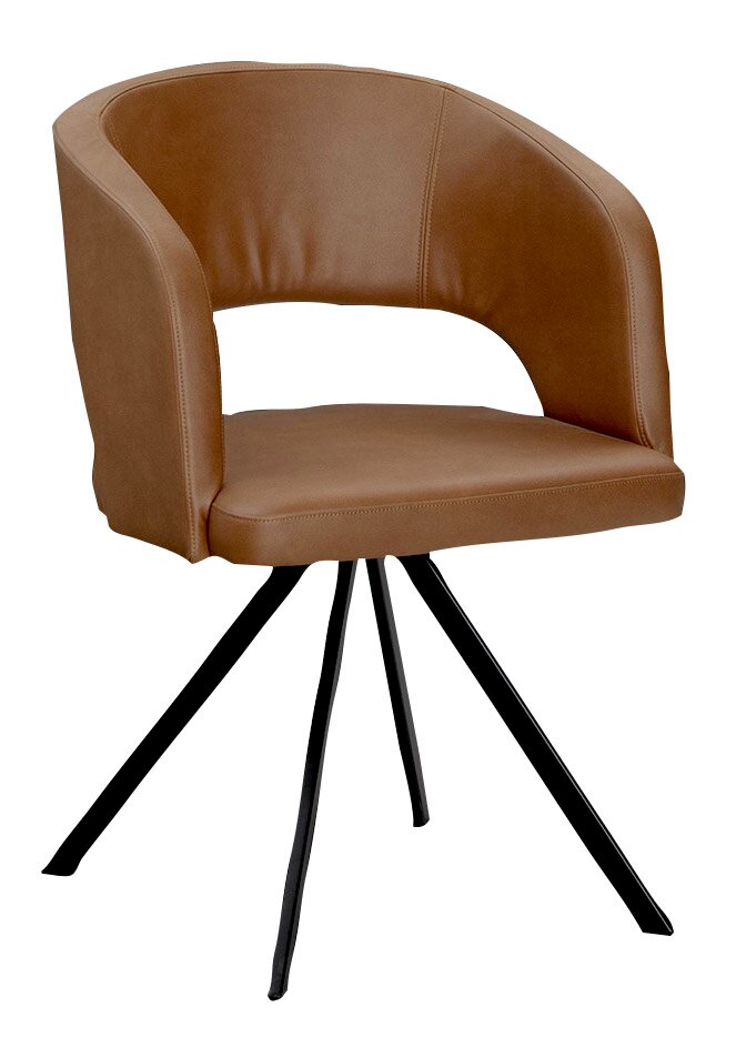 Moderano Armlehnstuhl LAURA Moderner Armlehnstuhl LAURA in braunem Leder mit schwarzem Metallgestell, seitliche Perspektive