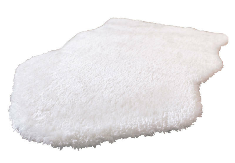 Weißes Lammfell Holly, ca. 55x80cm, aus seitlicher Perspektive fotografiert