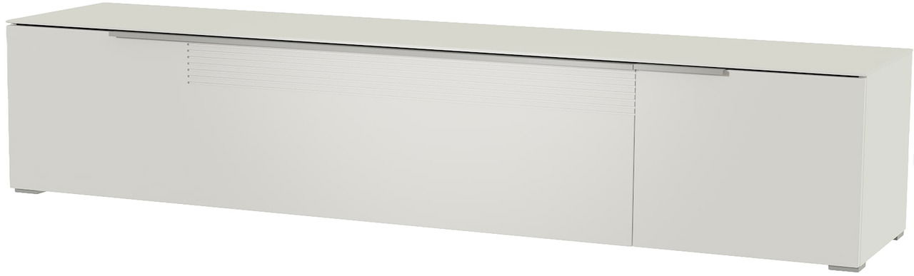 Weißes XL TV-Lowboard aus der Perspektive von vorne links