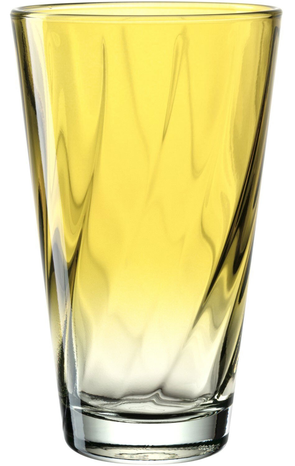 Gelbes Trinkglas Twist mit 300ml Fassungsvermögen, seitliche Perspektive