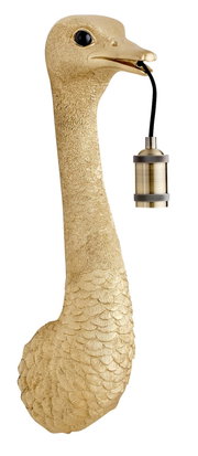 Goldene Wandleuchte in Form eines Gänsehalses mit einer Fassung, seitliche Perspektive.