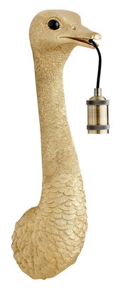 Goldene Wandleuchte in Form eines Gänsehalses mit einer Fassung, seitliche Perspektive.