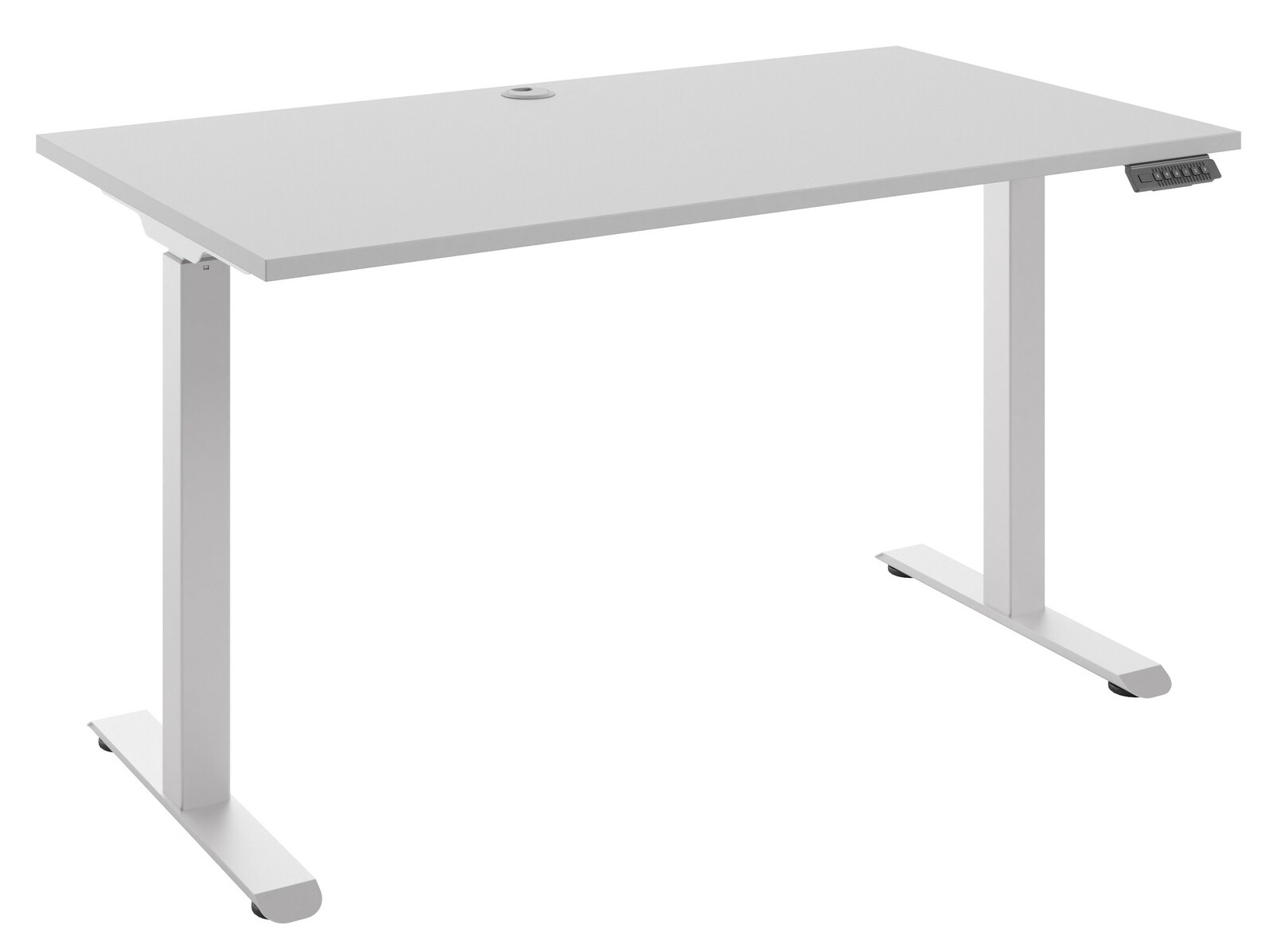Manjana E-Schreibtisch 1-motorig OHIO Moderner weißer E-Schreibtisch mit rechteckiger Tischplatte und höhenverstellbaren Beinen, seitliche Perspektive
