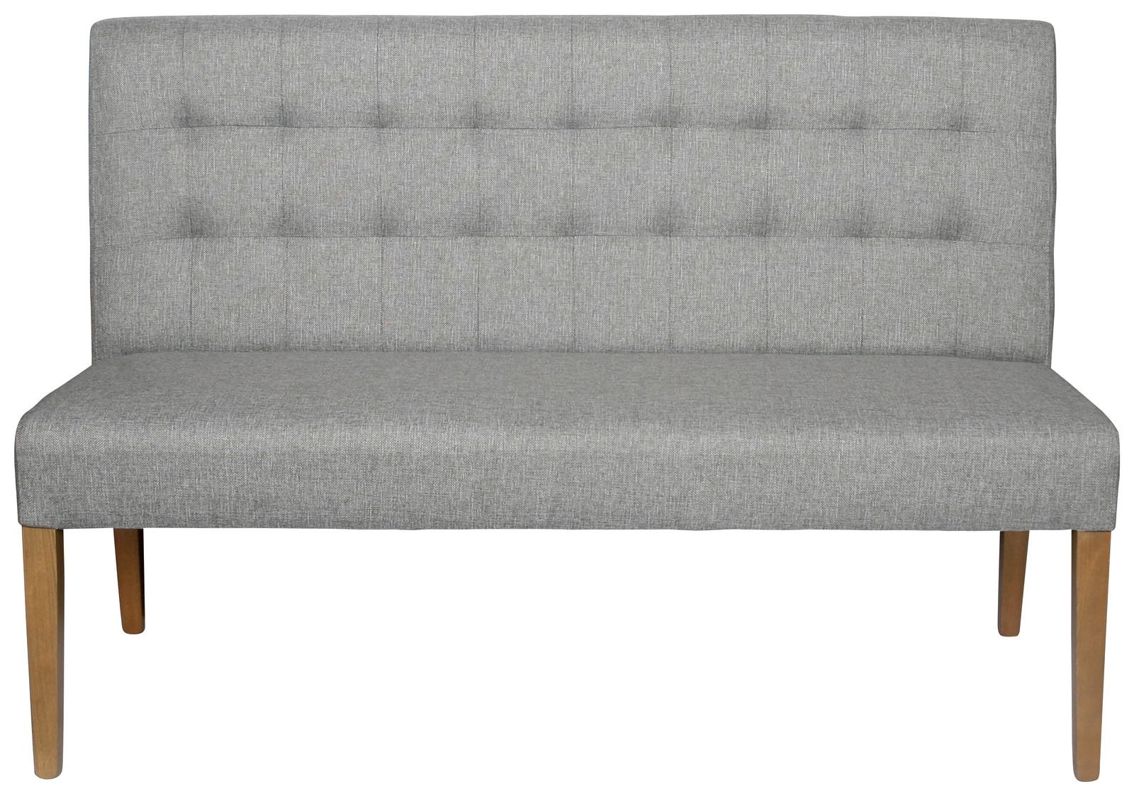 Graue Polsterbank mit Holzbeinen, Frontalansicht