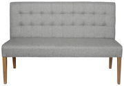 Graue Polsterbank mit Holzbeinen, Frontalansicht