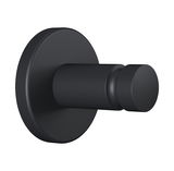 Schwarzer Handtuchhaken aus der Seitenperspektive, zylindrisches Design mit runder Basis.