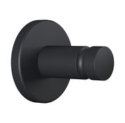 Schwarzer Handtuchhaken aus der Seitenperspektive, zylindrisches Design mit runder Basis.