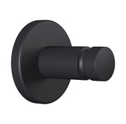 Schwarzer Handtuchhaken aus der Seitenperspektive, zylindrisches Design mit runder Basis.
