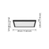 LED-Deckenleuchte ROVITO in quadratischer Form, seitliche Perspektive, Maße 29 cm x 29 cm x 2,95 cm