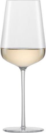 Rieslingglas Vervino, gefüllt mit Weißwein, in Frontalansicht