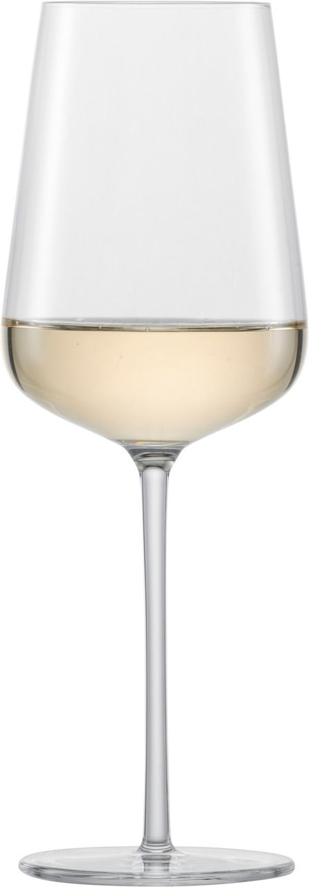 Rieslingglas Vervino, gefüllt mit Weißwein, in Frontalansicht