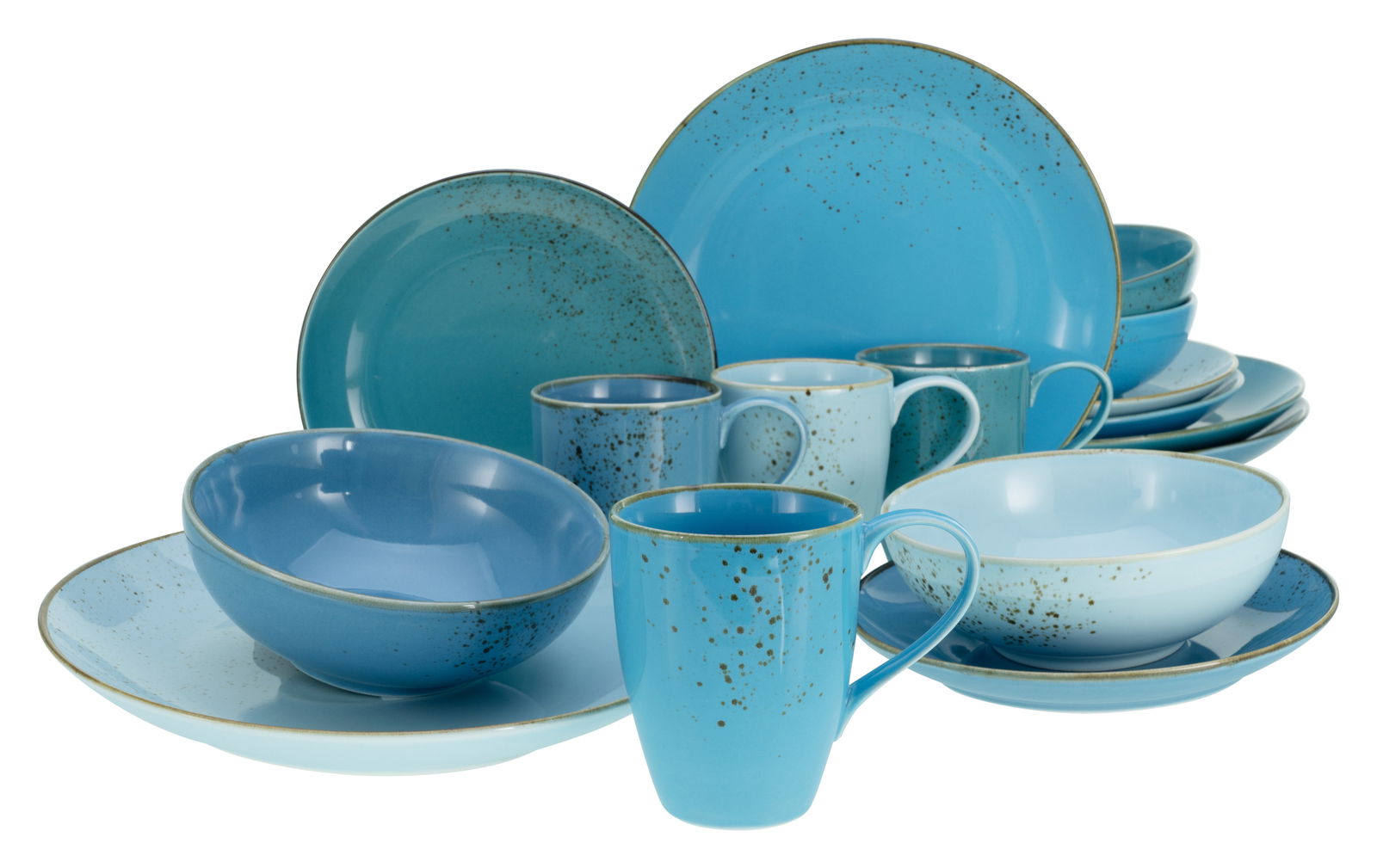 Creatable Kombiservice 16-tlg. NATURE COLLECTION AQUA Kombiservice 16-tlg. Nature Aq in verschiedenen Blautönen mit gesprenkeltem Design, seitliche Perspektive