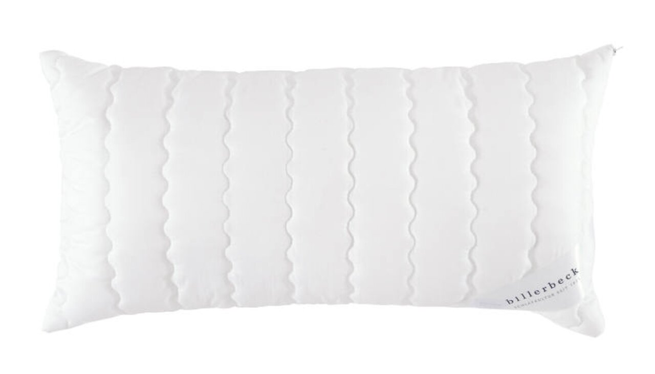 billerbeck Kopfkissen ANTIGUA Weißes Kopfkissen aus Faser, rechteckig, mit wellenförmiger Steppung, Draufsicht.