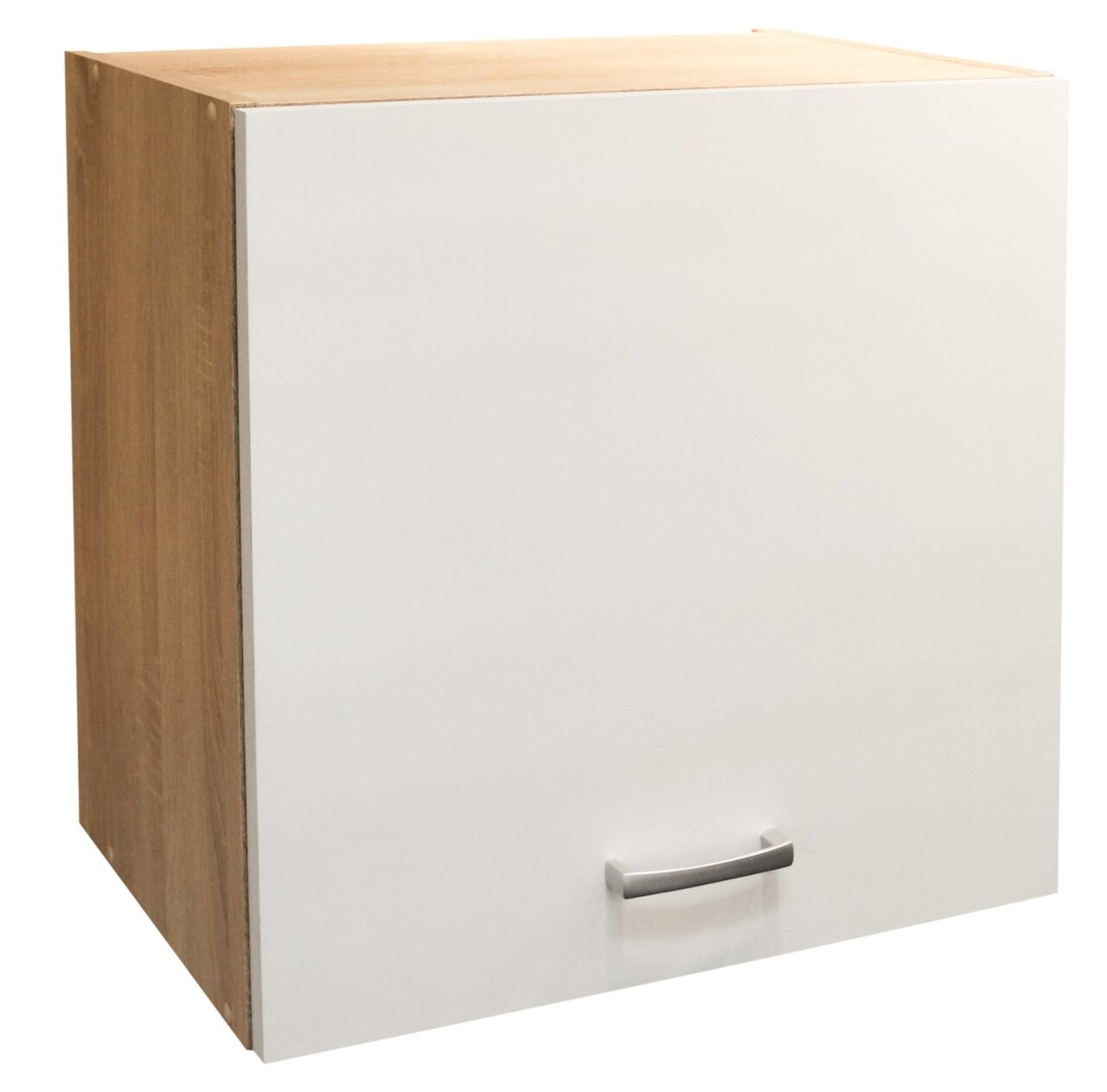 Yourkitchen Hangkast ANDY Hängeschrank mit weißer Front und Holzseiten, Perspektive von vorne links