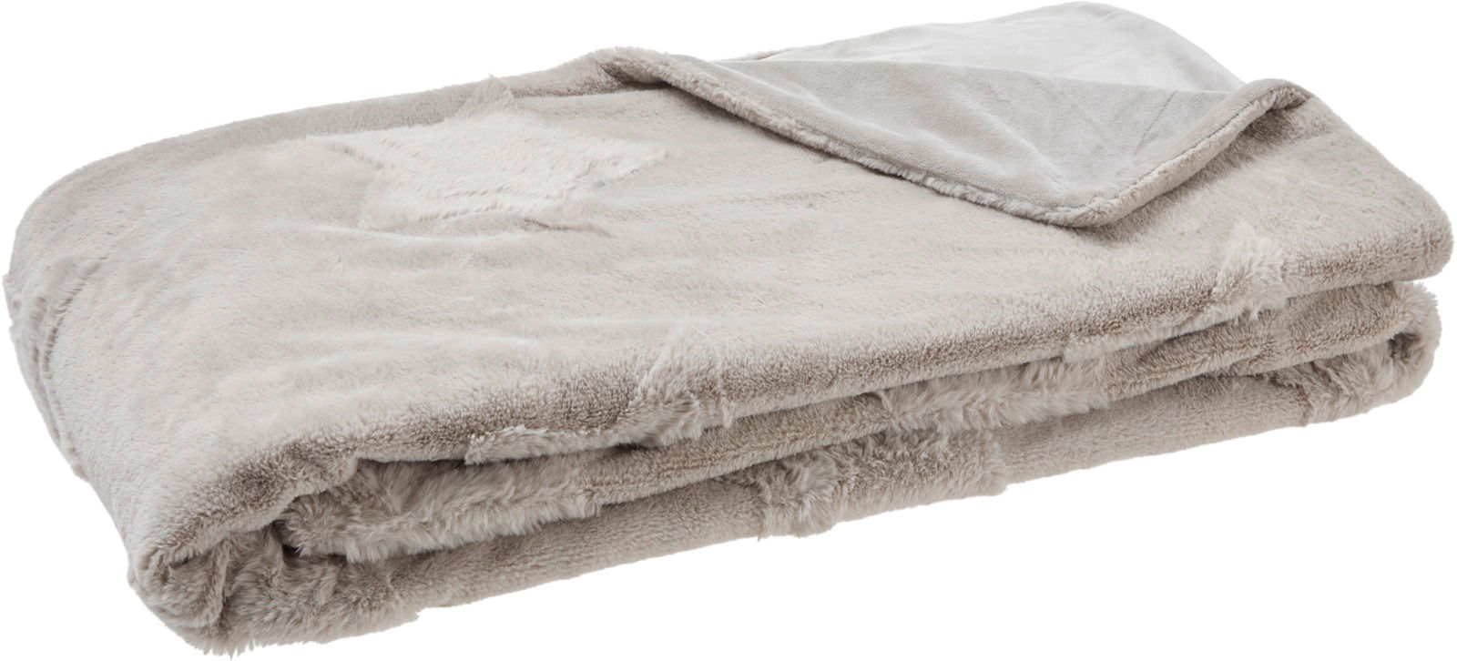 Beige, flauschige Wohndecke mit Sternmuster, seitlich gefaltet