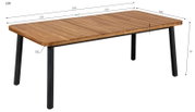 Gartenausziehtisch aus Holz mit Metallbeinen, seitliche Perspektive, Maße 200 cm x 100 cm x 75 cm