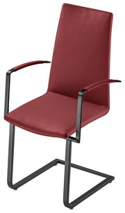 Moderner roter Sessel mit Metallgestell, seitliche Perspektive