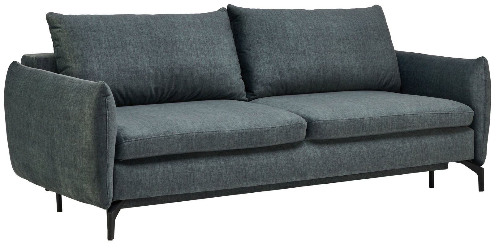 Graues Funktionssofa MIDORI mit zwei großen Rückenkissen, seitliche Perspektive