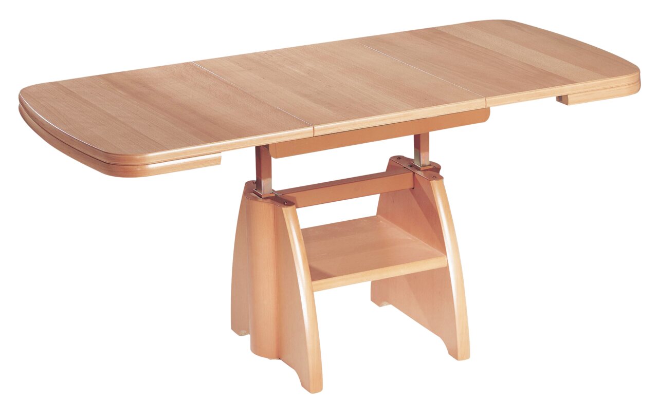 Moderne houten salontafel met uitschuifbaar tafelblad, zijaanzicht