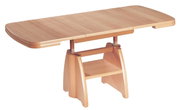 Moderne houten salontafel met uitschuifbaar tafelblad, zijaanzicht