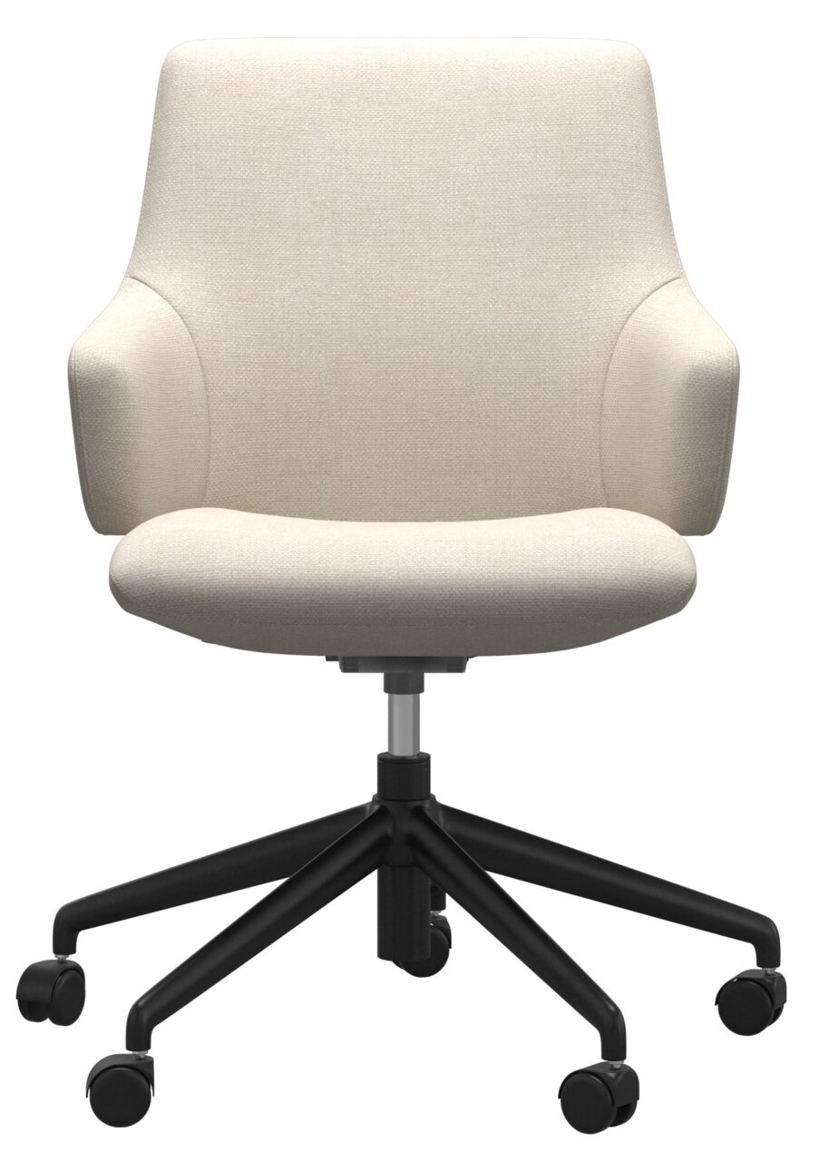 Moderner Home Office Sessel in Cremefarbe mit schwarzem Drehfuß, Frontalansicht