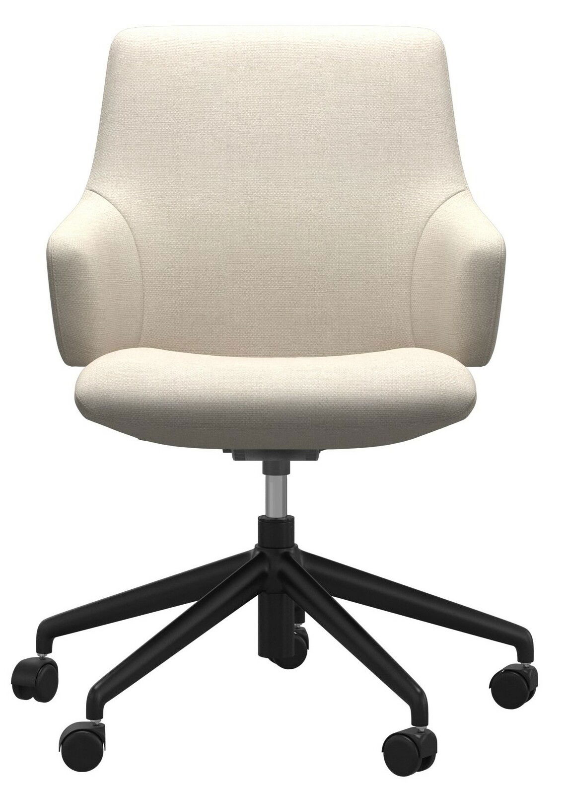 Moderner Home Office Sessel in Cremefarbe mit schwarzem Drehfuß, Frontalansicht