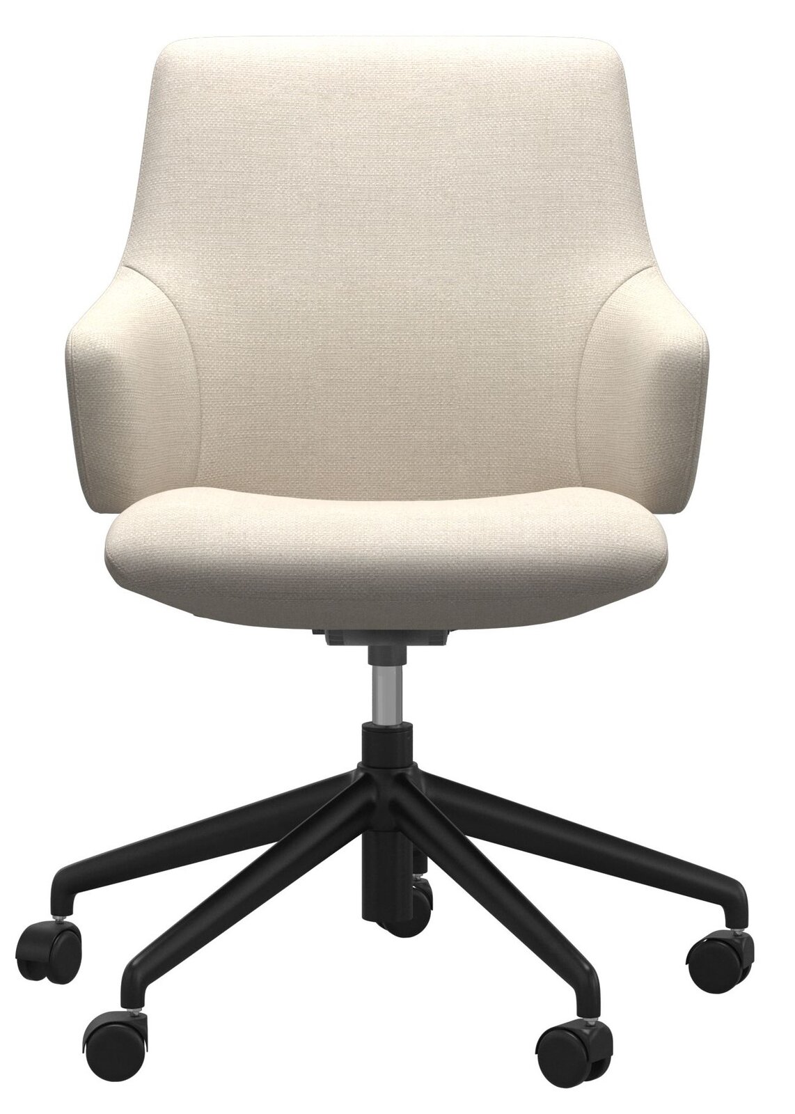 Moderner Home Office Sessel in Cremefarbe mit schwarzem Drehfuß, Frontalansicht