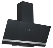 Moderne schwarze Dunstabzugshaube mit schrägem Design, Frontansicht