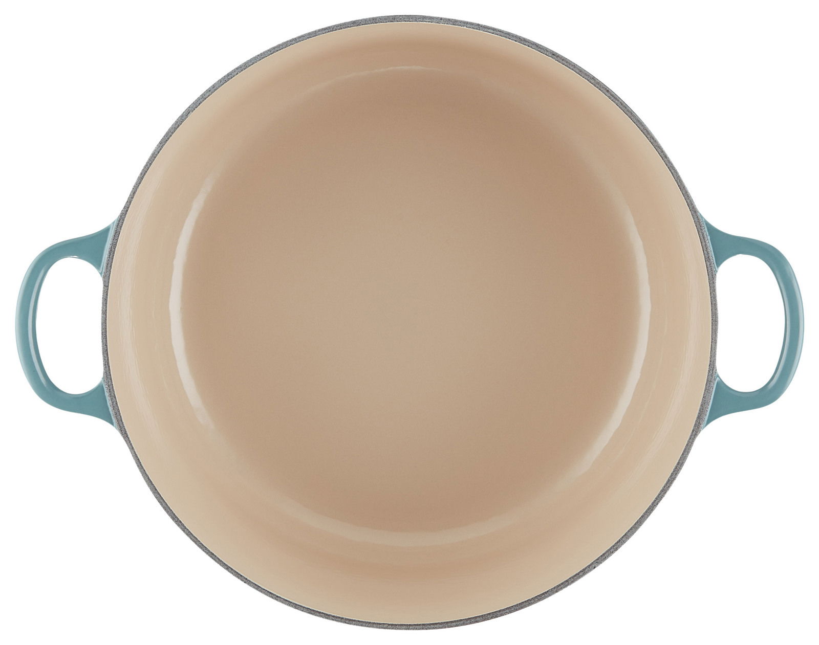 Bräter 26cm Ocean in Draufsicht mit blauen Griffen und beiger Innenfläche