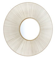 Runder Spiegel mit einem Durchmesser von 100 cm, umgeben von einem dekorativen, strahlenförmigen Rahmen aus goldfarbenen Metallstreben, frontal abgebildet.