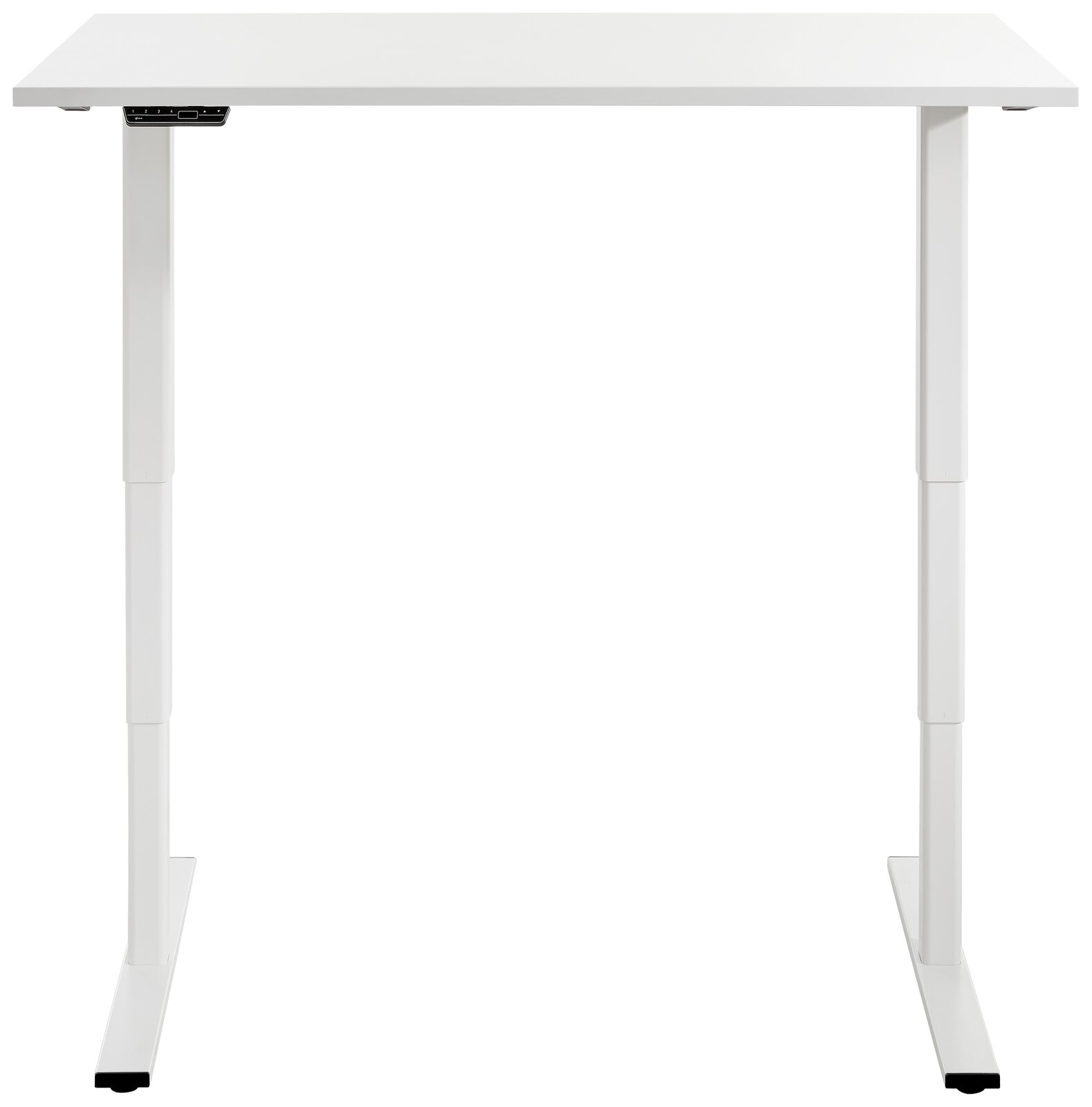 Weißer höhenverstellbarer E-Schreibtisch Voleo Serie EFLEX, Frontalansicht