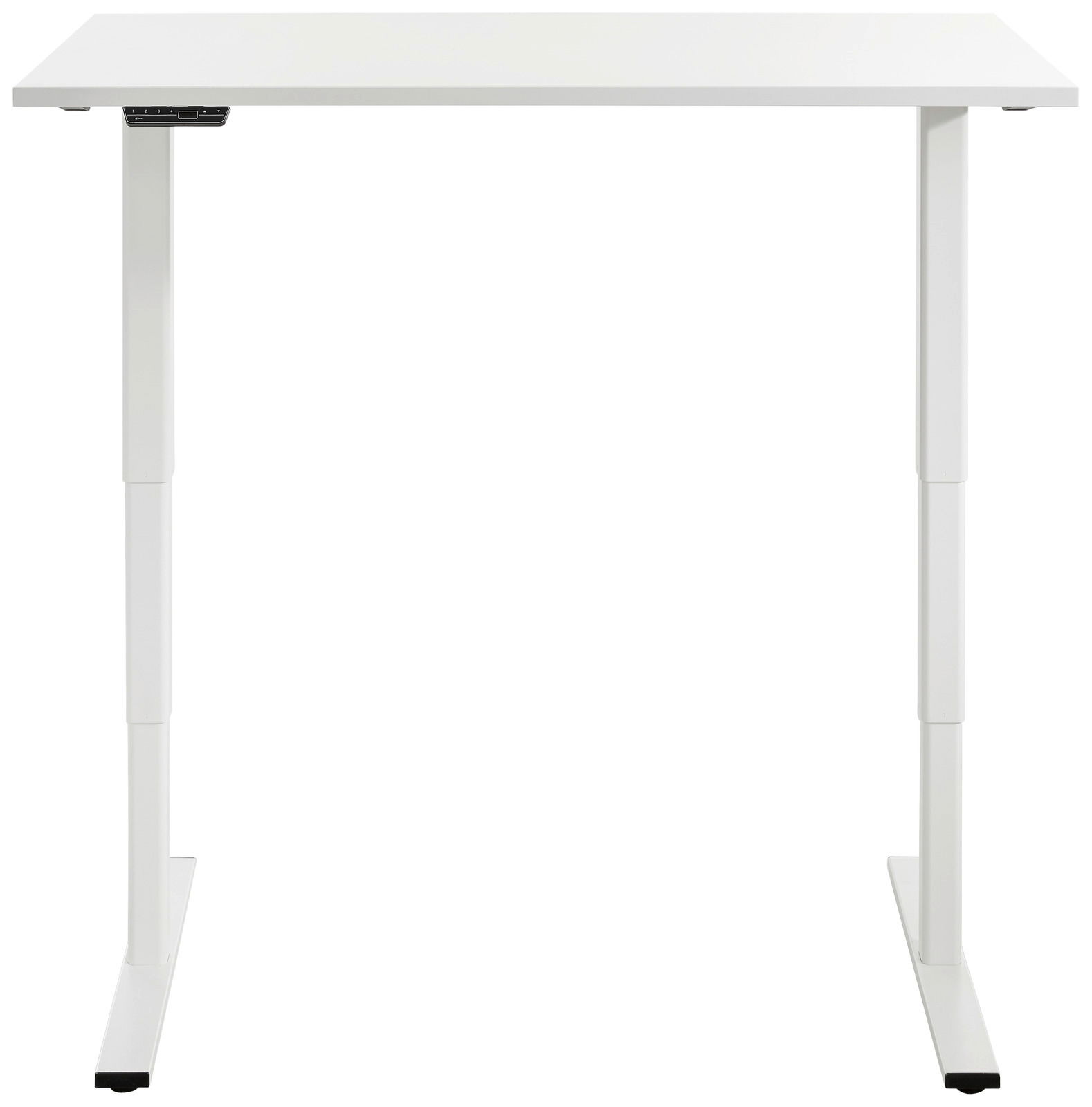 Weißer höhenverstellbarer E-Schreibtisch Voleo Serie EFLEX, Frontalansicht