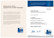 Certificaat voor de draaistoel voor kinderen en jongeren Sitness Home S'cool met het AGR-keurmerk, toegekend aan rugvriendelijke producten. Weergave: vooraanzicht van het certificaat.