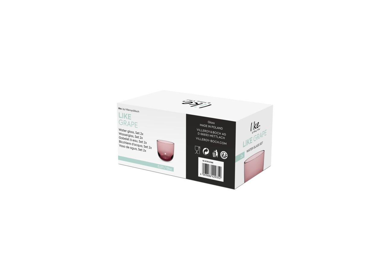 Verpackung des Wasserglas Sets 2-tlg. von Villeroy & Boch in der Farbe Grape, seitliche Perspektive
