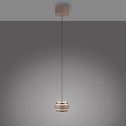 Moderne LED-Pendelleuchte in Braun, seitliche Perspektive