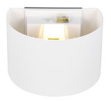 Weiße Akku Wandleuchte TALENT, frontal betrachtet, mit leuchtendem Licht.