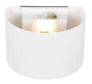 Weiße Akku Wandleuchte TALENT, frontal betrachtet, mit leuchtendem Licht.