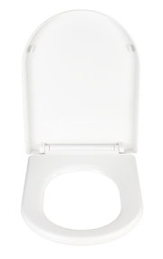 Weißer Premium WC-Sitz Calla, Ansicht von oben mit geöffnetem Deckel.