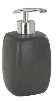 Keramik Seifenspender Faro in Schwarz mit silbernem Pumpkopf, seitliche Perspektive