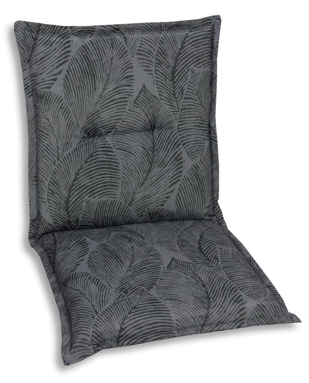 Graue Sesselauflage mit Blattmuster, Vorderansicht